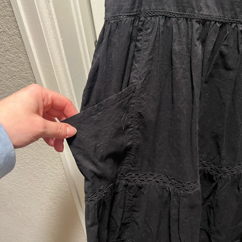 Hatch | Black Maternity Dress Tiered Pockets Spaghetti Strap Tie Sz 1/S - Picture 4 of 10